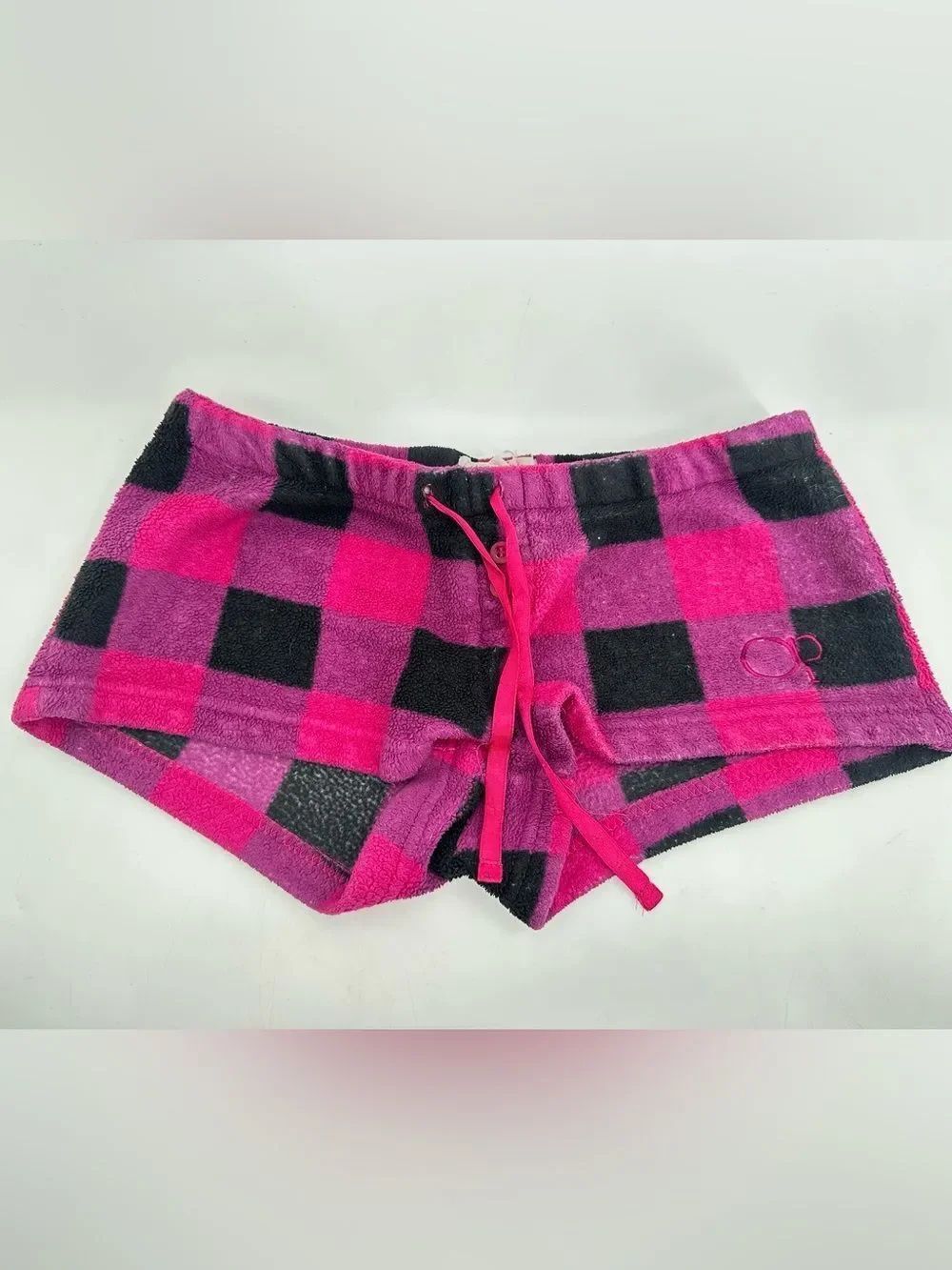 Y2K Vintage Ocean Pacific OP Pajama Shorts Low Rise Plaid Fuzzy Size XS